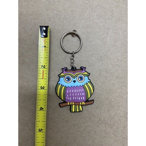 Geddes Colorful Owl Rubber Key Ring Some Wear 3.5 in - Picture 4 of 4